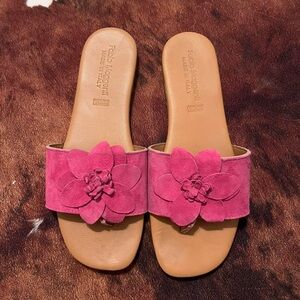Vibrant Pink Slide Sandals with Floral Detail